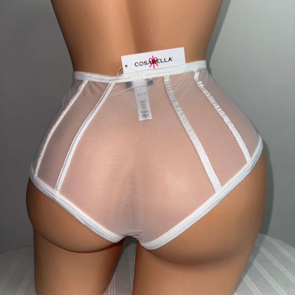 Cosabella Sardegna High-Waisted Sheer Mesh Bikini Panty White Luxury Lingerie L